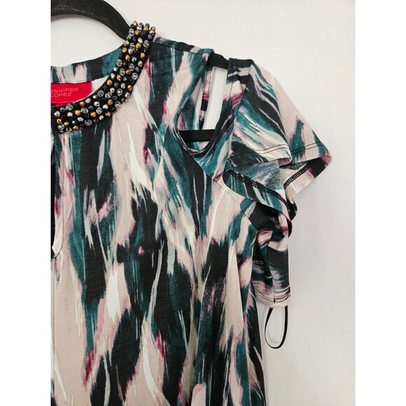 Jennifer Lopez Beaded Jewel Cold Shoulder Blouse XS - Picture 2 of 9